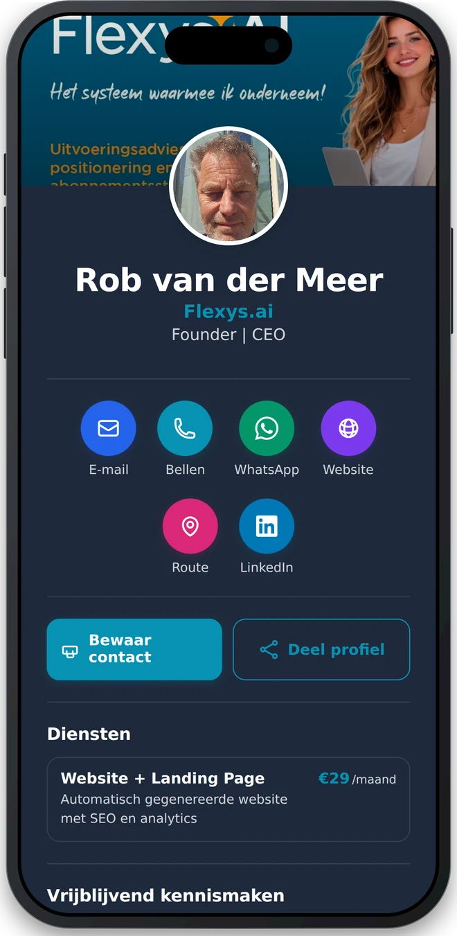 Flexys.AI EasyID — digitaal visitekaartje op een iPhone